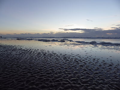 Plaża, morze, zachód słońca, Latem, Wybrzeże, Holandia, Natura