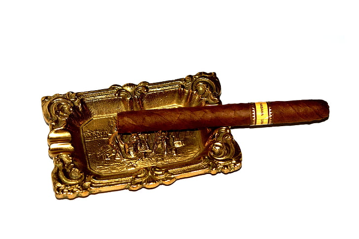 Zigarre, Aschenbecher, Havanna, Kuba, Gold, Braun, isoliert die