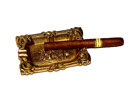 cigar, ashtray, havana, cuba, gold, brown, isolated the