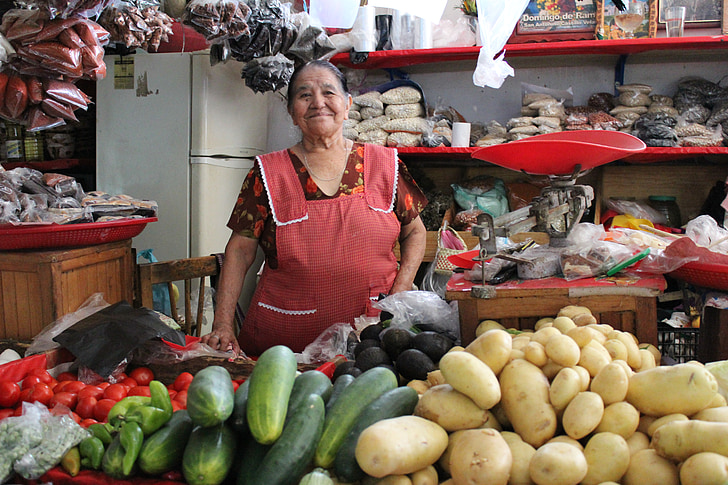 mercato, Messico, indiano, chatina, donne, Chiles, Colore