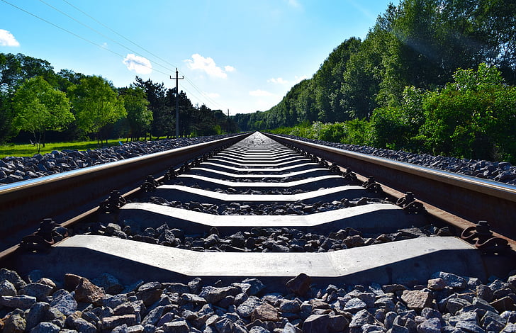 white cloud, blue sky, railway, outdoor, the scenery, distance, railroad Track
