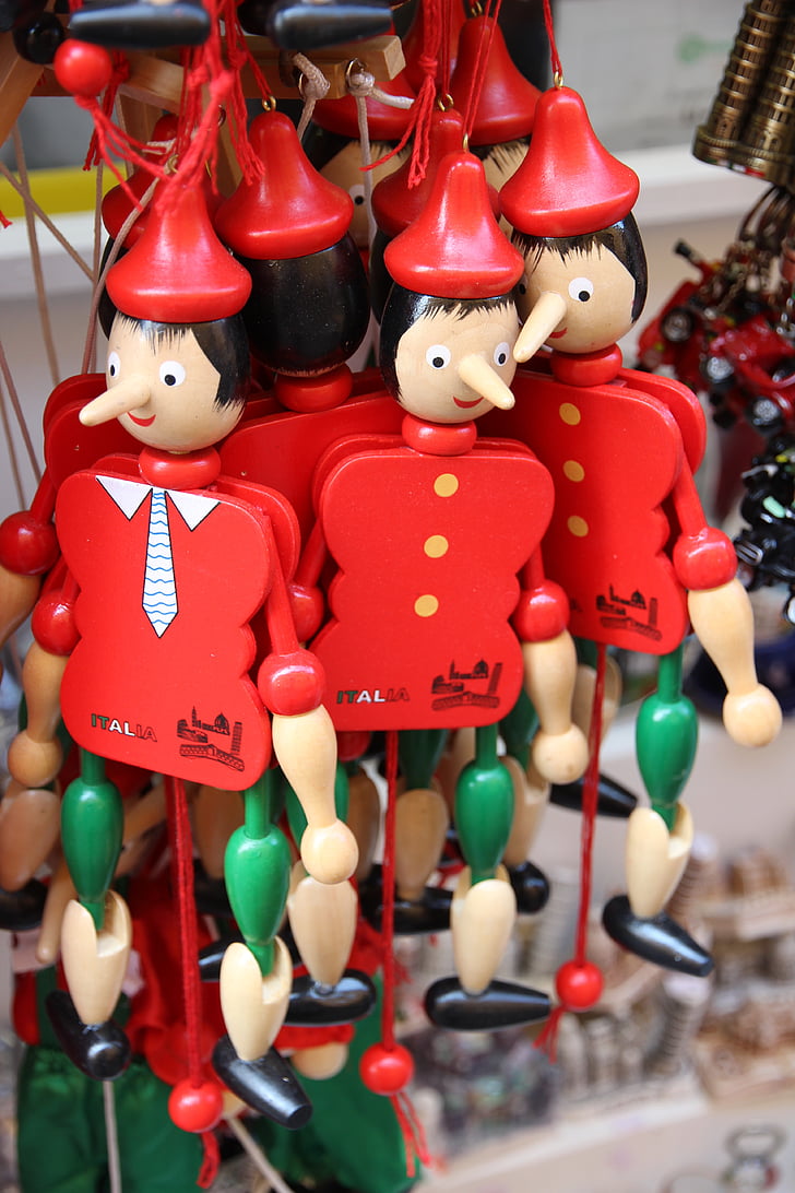 Pinocchio, negozio di souvenir, Mitbringsel, memoria, regalo, Italia, rimorchi