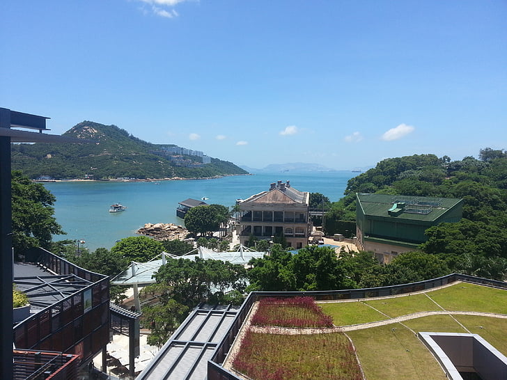 Stanley, Hong kong, vista para o mar, céu, azul, sol, ensolarado