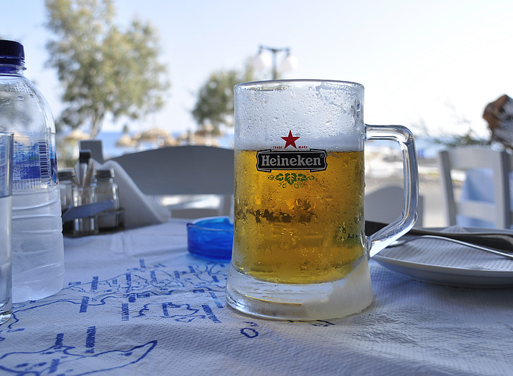 brīvdiena, Grieķija, alus, pludmale, karstā, slāpes, Heineken