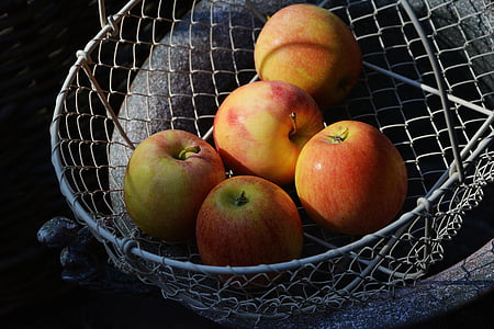 Poljoprivreda, jabuke, košara, Krupni plan, ukusna, dijeta, hrana