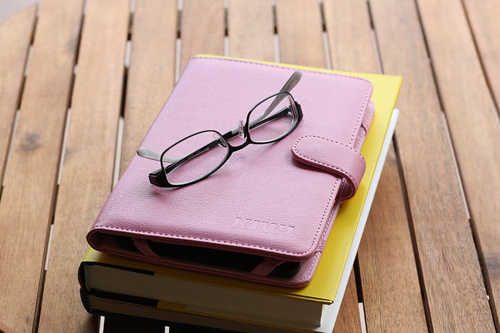 óculos, Tablet, livro, escritório, do lado de fora, Trabalhando, leitura
