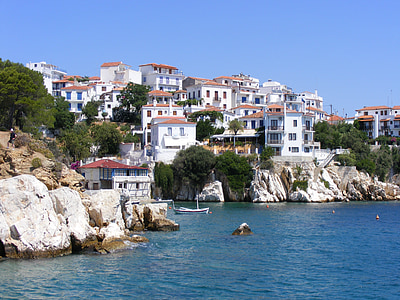Otok, veliki, plava, vode, Grčka, stijena, krajolik