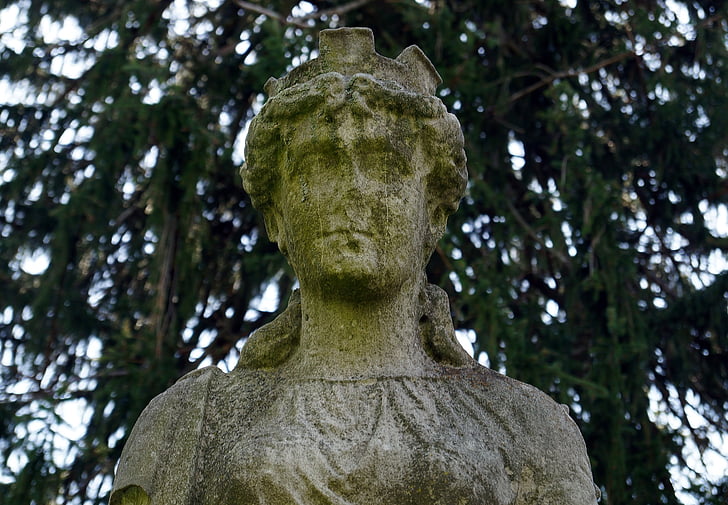 statue, garden, bust, goddess, baltimore, trees, sculpture