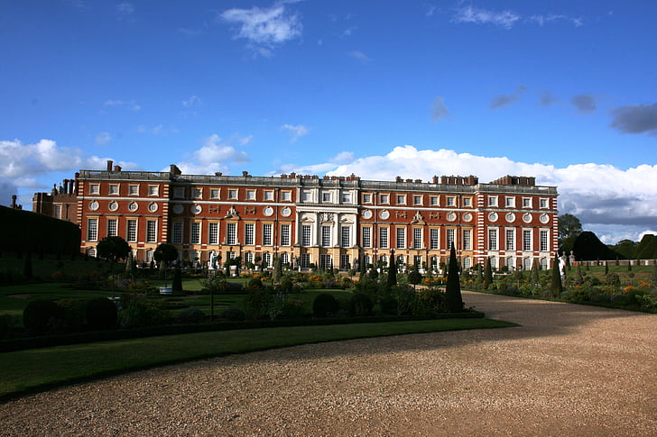 Paleis, Hampton court, Engeland, blauwe hemel, Verenigd Koninkrijk