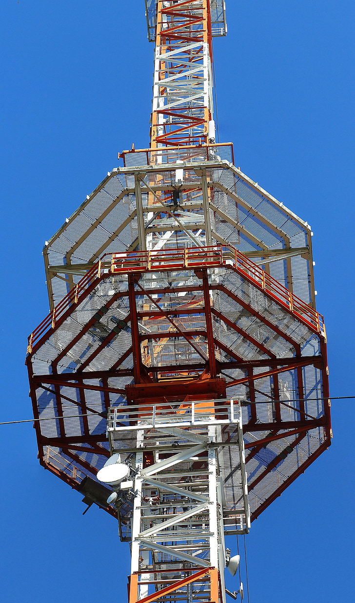 mast van radio, transmissie toren, platform, Funkturm, hemel, draadloze technologie, radio-antenne