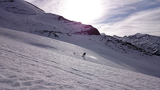 山, スキー, 太陽, 雪, 冬