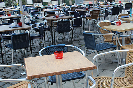 carrer café, Restaurant, taules de menjador, restaurant informal, restauració exterior, seient, jardí de cervesa