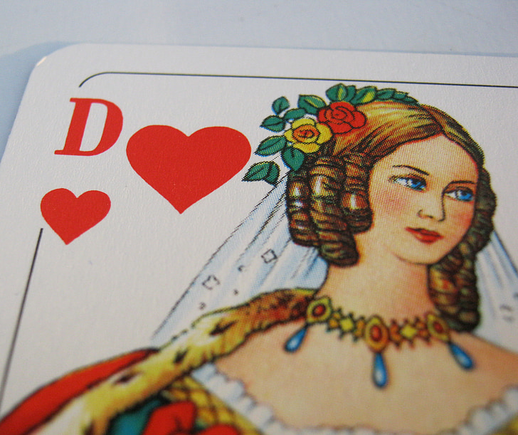 sievietes sirds, sirds, dāma, skat, playing card, mīlu