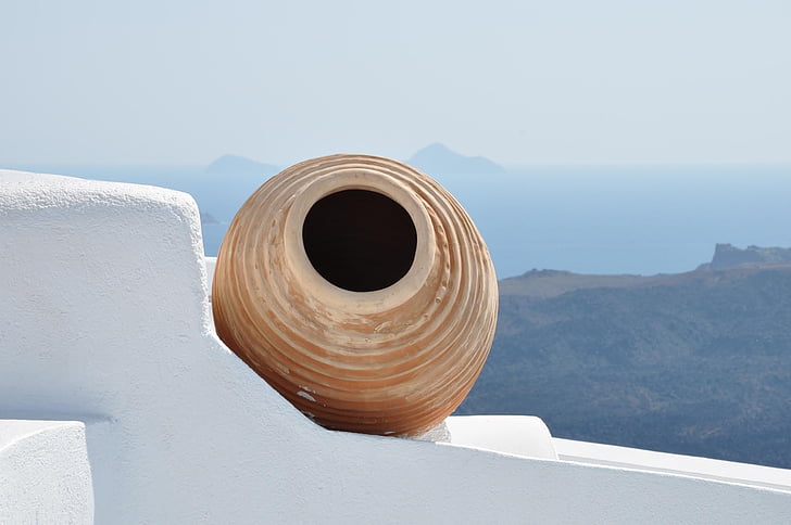 Grecja, Santorini, Amfora, dzień, na zewnątrz, nie ma ludzi, góry