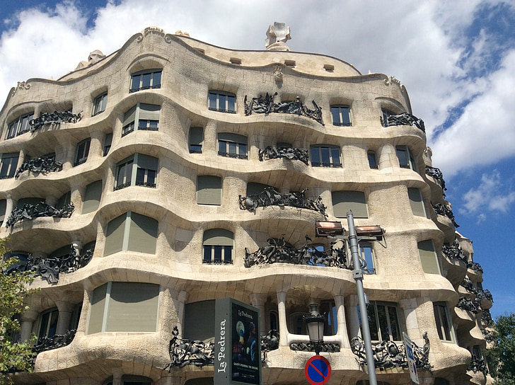 Barcelona, Gaudi, budova, Architektúra, Exteriér budovy, balkón, postavený štruktúra