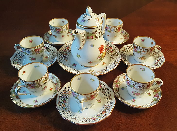 čajový set, čaj, Čína, jemný porcelán, porcelán, šálky na čaj, poháry