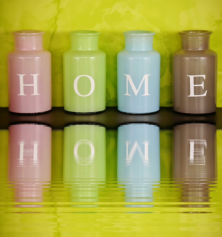 บ้าน, อยู่บ้าน, แจกัน, มีสีสัน, มิเรอร์, น้ำ, แก้ว