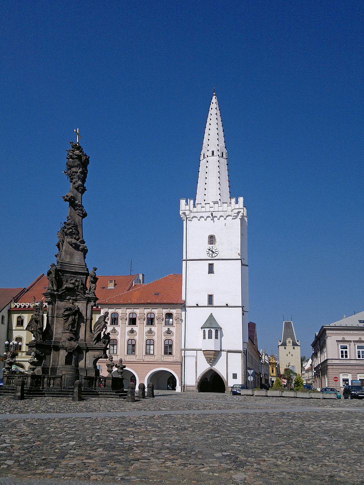 Bohême, Kadaň, Hôtel de ville, blanc, place, ville, Église