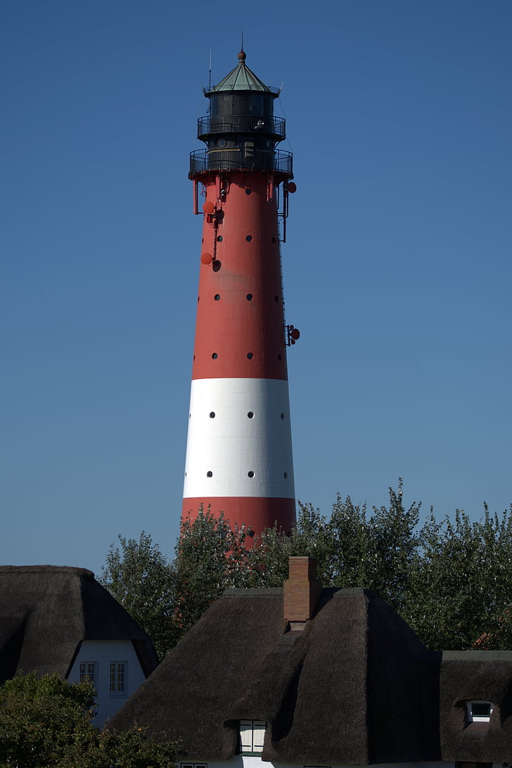 lighthouse pellworm, pellwormer lighthouse, lighthouse, view, red white, landscape, island