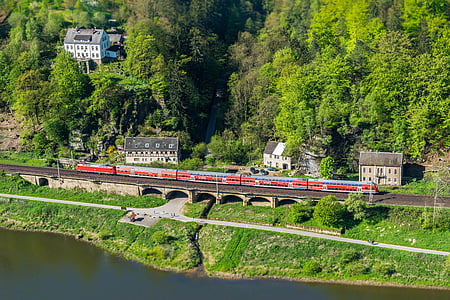 spoorwegen, Elbe, viaduct, miniatuur, brug, Saksisch Zwitserland, trein