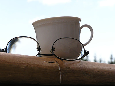 휴식, 컵, 안경, 커피 한잔