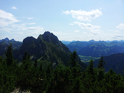 mountain, hiking, sky, nature, summit, distant view, rock walls