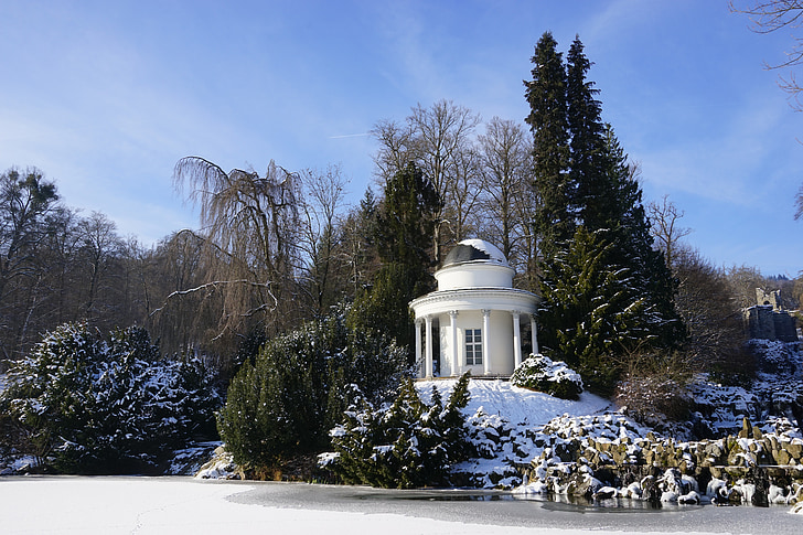 Zimní, Horský park kassel-wilhelmshoehe, sníh, Seznam světového dědictví, Hesse, Kassel, parku