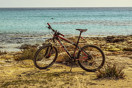 biciclette, bici, Sport, spiaggia, mare, orizzonte, avventura