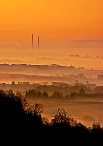 Kraków, Wschód, rano, mgła, krajobraz, Wschód słońca, zachód słońca