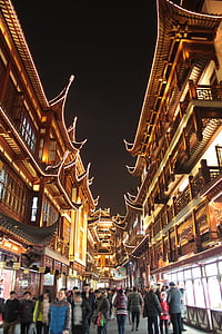 shanghai, night, old town, china, illuminated