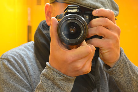fotograf, koncentrácia, Nikon, objektív, zrkadlo
