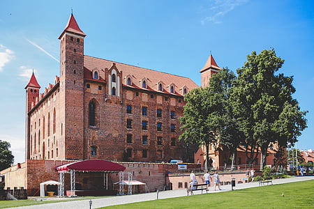 城堡, 砖, 老, 年份, 红色, 中世纪, 建筑