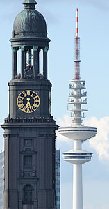 Hambourg, Michel, steeple, port, Landungsbrücken, Hamburger-michel, St michaelis
