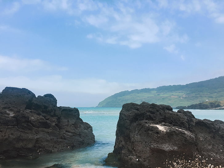 Beach, Jeju-tenger, Jeju sziget, sziget, a Koreai Köztársaság, fürdő-strand, kék tenger