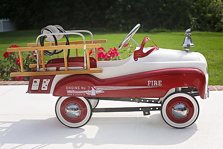 brandbil, barnets brandbil, röd, brandbil, leksak, Vintage, bil