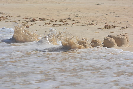 hrad z písku, vlny, pláž, Příroda