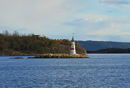 lighthouse, island, sea, beacon, water, nature, scenic