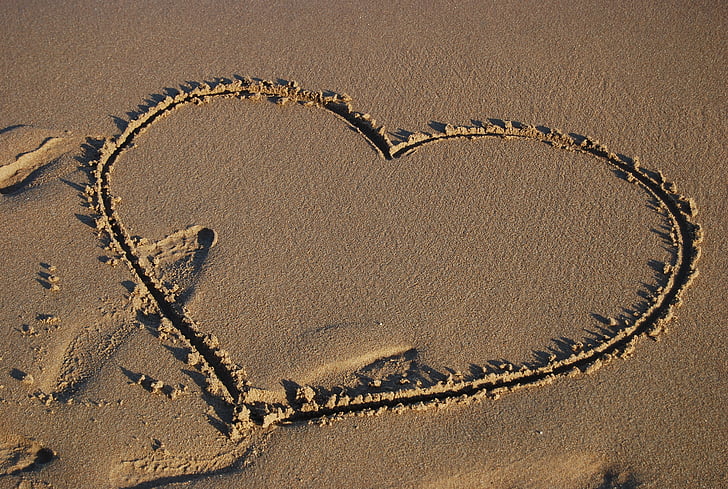 mīlu, pludmale, atsaukums, smilts, glezniecība, sirds, Nr cilvēki