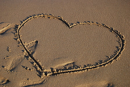 Láska, pláž, odvolání, písek, malba, srdce, žádní lidé