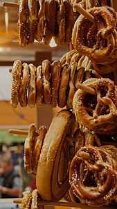 pretzel, bread, market, stall, food, bakery, wheat