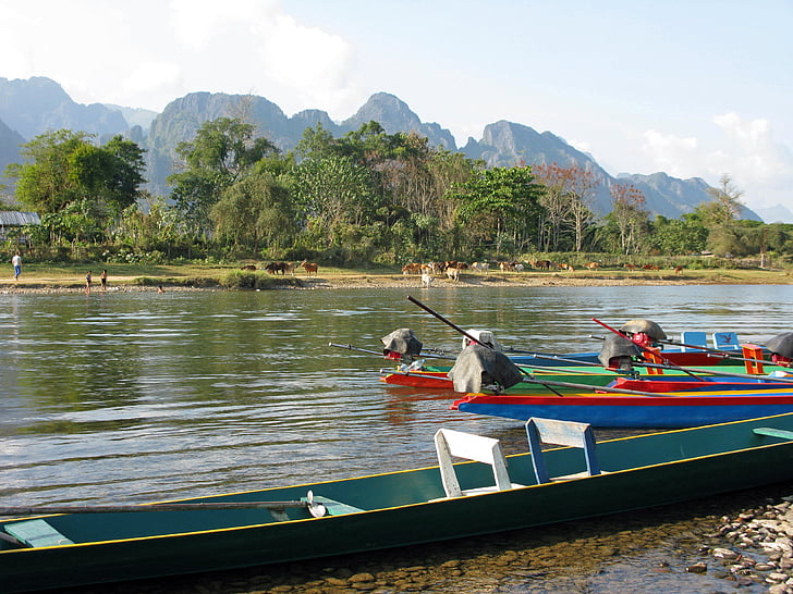 Laosz, Vang vieng, folyó, xong, hegyek, víz, természet