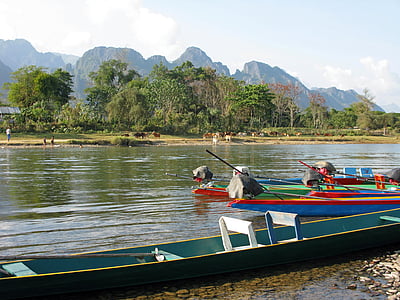 Laos, Vang vieng, Río, Xong, montañas, agua, naturaleza