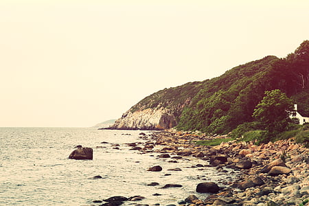 coast, shore, wild, stones, rocks, cliffs, water