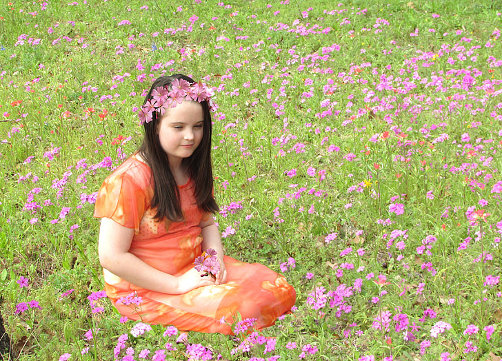 person, girl, flowers, spring, young, people, nature