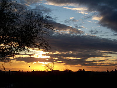 Arizona, posta de sol, desert de, sud-oest, cel, escèniques, núvols