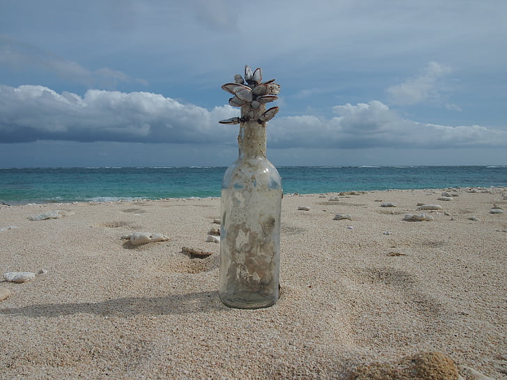 Yoron, Shell, Rolig, flaska, stranden, havet