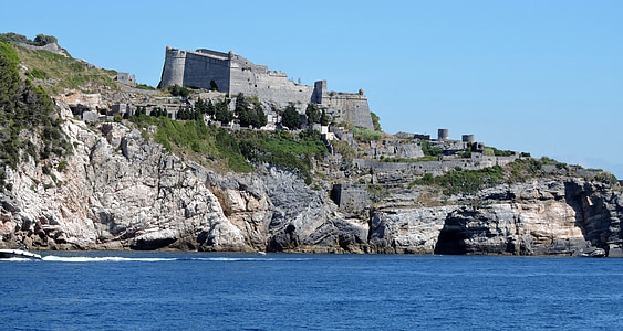 城堡, 悬崖, 海, 岩石, 波尔图 venere, 利古里亚, 意大利