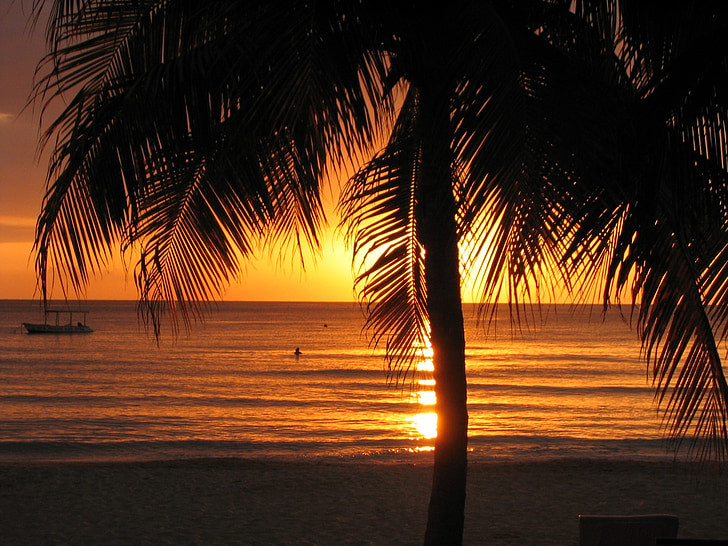 naplemente, Beach, Jamaica, Negril, trópusi, tenger, trópusi éghajlat