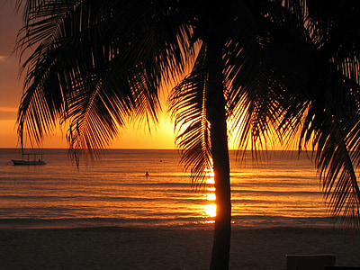 日落, 海滩, 牙买加, 内格里尔, 热带, 海, 热带气候