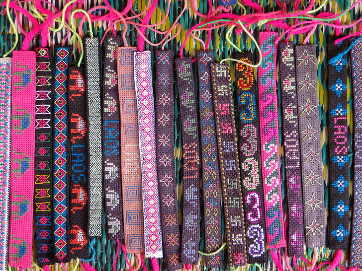Laos, armband, folkkonst, dekoration, marknaden, färg, Rosa